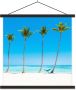 TextilePosters Posterhanger incl. Poster Schoolplaat Zee Palmbomen Hangmat 120x120 cm Zwarte latten - Thumbnail 1