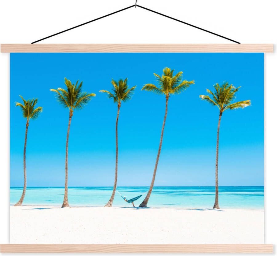 TextilePosters Posterhanger incl. Poster 120x90 cm Schoolplaat Zee Palmbomen Hangmat Textielposter Blanke latten