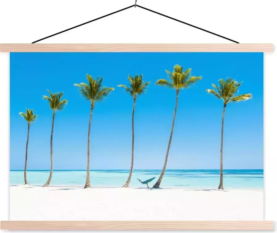 TextilePosters Posterhanger incl. Poster 150x100 cm Schoolplaat Zee Palmbomen Hangmat Textielposter Blanke latten