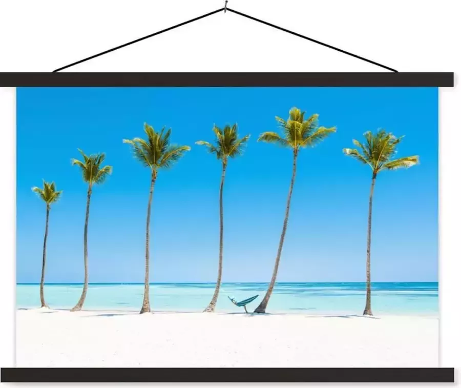 TextilePosters Posterhanger incl. Poster Schoolplaat Zee Palmbomen Hangmat 150x100 cm Zwarte latten