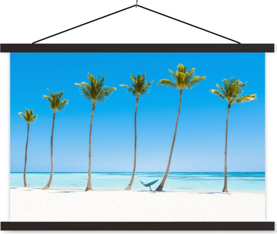 TextilePosters Posterhanger incl. Poster Schoolplaat Zee Palmbomen Hangmat 150x100 cm Zwarte latten