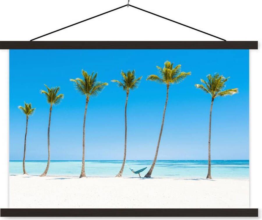 TextilePosters Posterhanger incl. Poster Schoolplaat Zee Palmbomen Hangmat 90x60 cm Zwarte latten