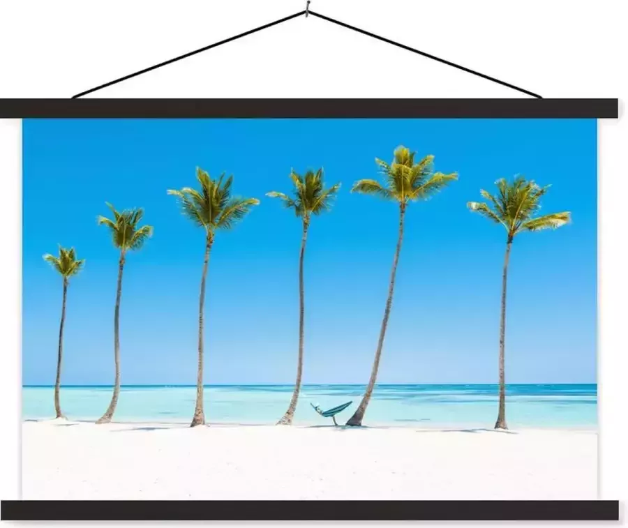 TextilePosters Posterhanger incl. Poster 90x60 cm Schoolplaat Zee Palmbomen Hangmat Textielposter Zwarte latten