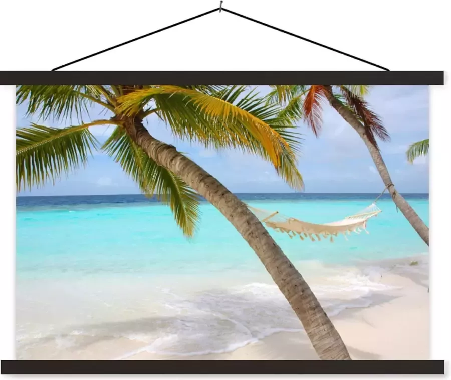 TextilePosters Posterhanger incl. Poster 150x100 cm Schoolplaat Zee Palmboom Hangmat Textielposter Zwarte latten