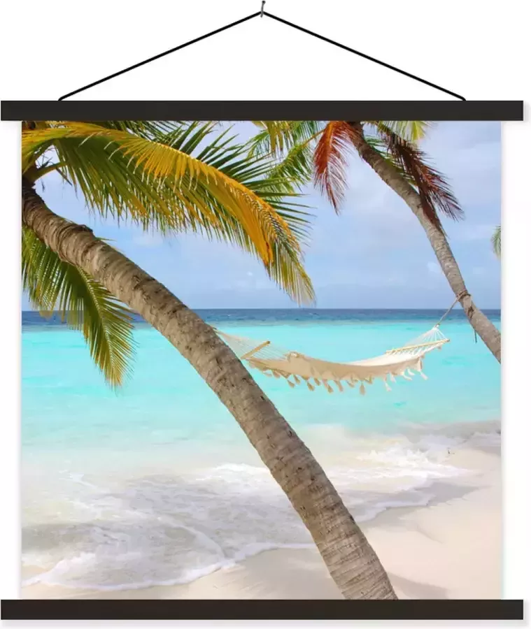 TextilePosters Posterhanger incl. Poster Schoolplaat Zee Palmboom Hangmat 60x60 cm Zwarte latten