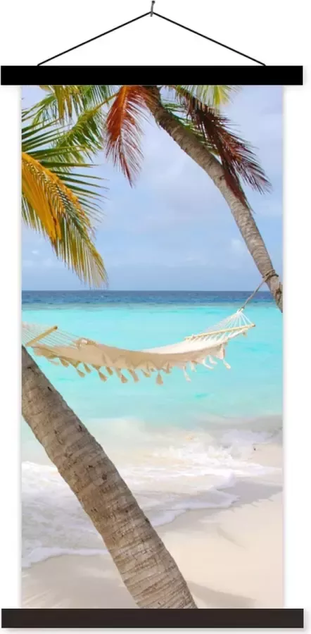 TextilePosters Posterhanger incl. Poster Schoolplaat Zee Palmboom Hangmat 90x180 cm Zwarte latten