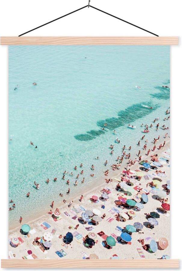 TextilePosters Posterhanger incl. Poster Schoolplaat Zee Strand Parasols Blauw Zomer 40x53 cm Blanke latten