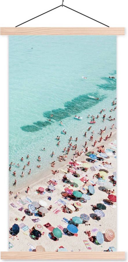 TextilePosters Posterhanger incl. Poster Schoolplaat Zee Strand Parasols Blauw Zomer 60x120 cm Blanke latten