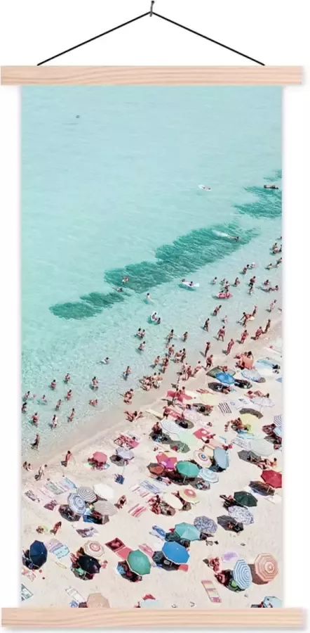 TextilePosters Posterhanger incl. Poster Schoolplaat Zee Strand Parasols Blauw Zomer 60x120 cm Blanke latten