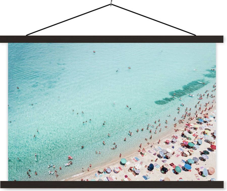 TextilePosters Posterhanger incl. Poster Schoolplaat Zee Strand Parasols Blauw Zomer 90x60 cm Zwarte latten