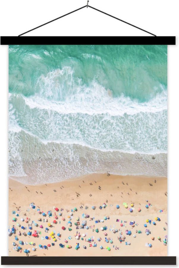 TextilePosters Posterhanger incl. Poster Schoolplaat Zee Strand Parasols Water Zomer 40x53 cm Zwarte latten