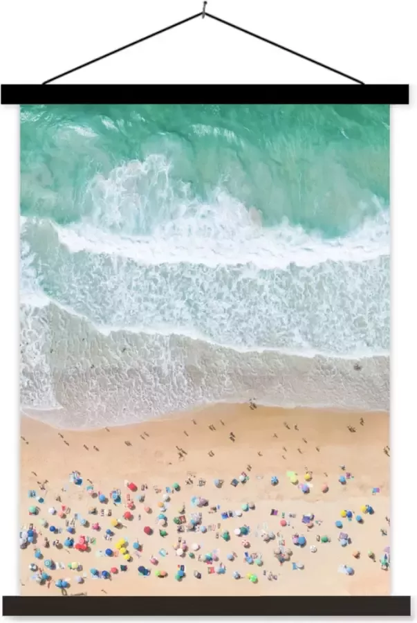TextilePosters Posterhanger incl. Poster Schoolplaat Zee Strand Parasols Water Zomer 40x53 cm Zwarte latten