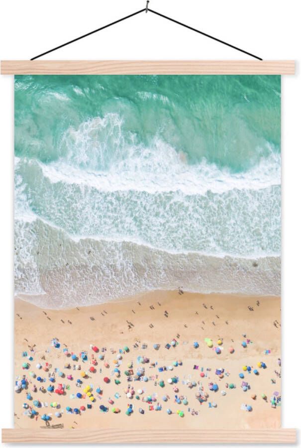 TextilePosters Posterhanger incl. Poster Schoolplaat Zee Strand Parasols Water Zomer 90x120 cm Blanke latten
