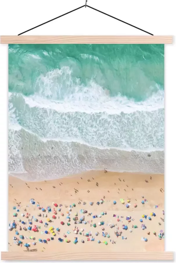 TextilePosters Posterhanger incl. Poster Schoolplaat Zee Strand Parasols Water Zomer 90x120 cm Blanke latten