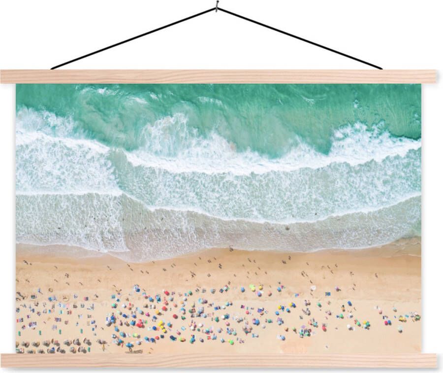 TextilePosters Posterhanger incl. Poster Schoolplaat Zee Strand Parasols Water Zomer 90x60 cm Blanke latten