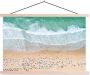 TextilePosters Posterhanger incl. Poster Schoolplaat Zee Strand Parasols Water Zomer 90x60 cm Blanke latten - Thumbnail 1