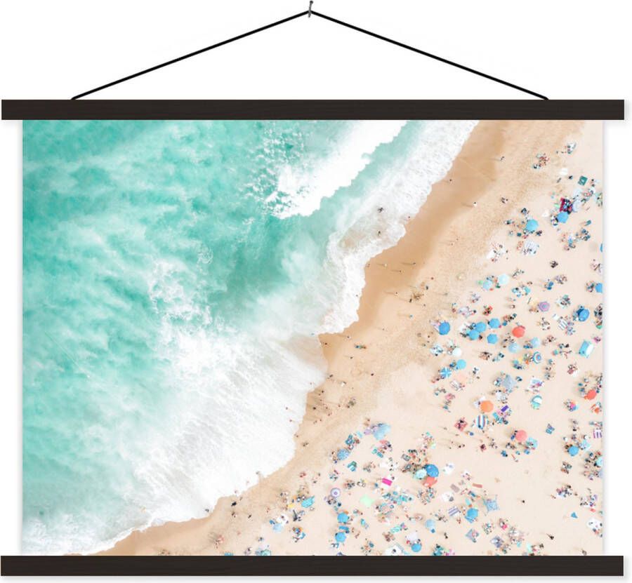 TextilePosters Posterhanger incl. Poster Schoolplaat Zee Strand Parasols Zomer 150x113 cm Zwarte latten