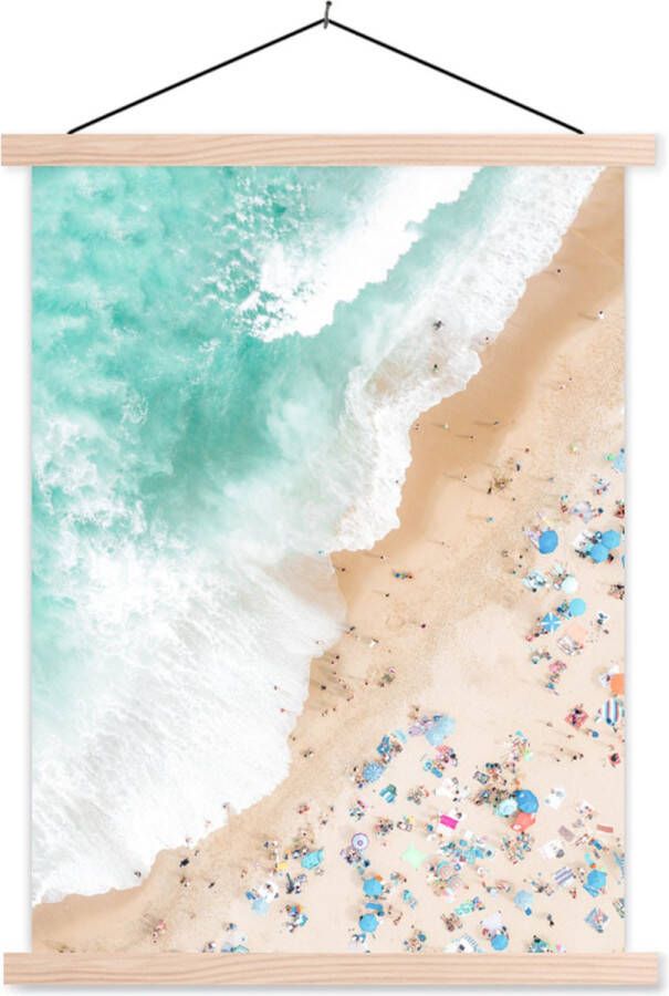TextilePosters Posterhanger incl. Poster Schoolplaat Zee Strand Parasols Zomer 40x53 cm Blanke latten