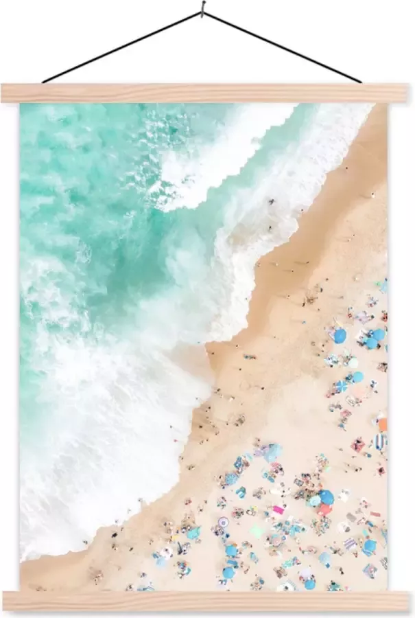 TextilePosters Posterhanger incl. Poster Schoolplaat Zee Strand Parasols Zomer 40x53 cm Blanke latten