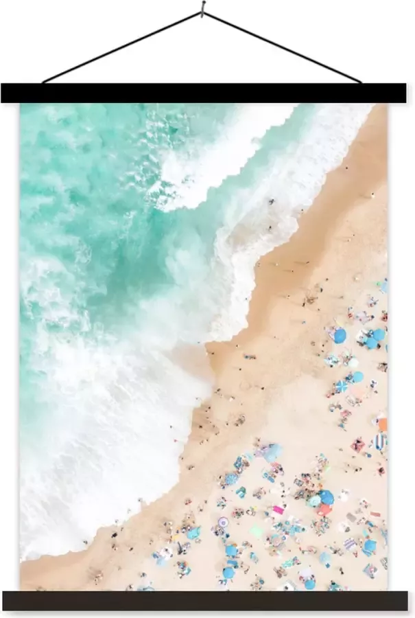 TextilePosters Posterhanger incl. Poster Schoolplaat Zee Strand Parasols Zomer 40x53 cm Zwarte latten