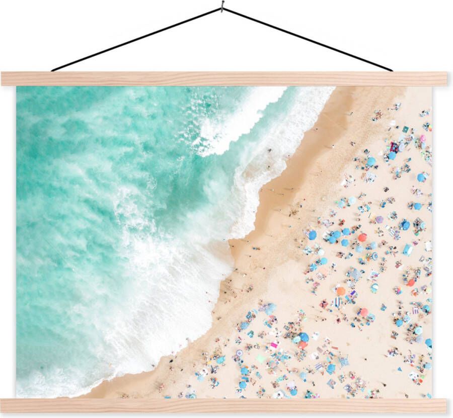TextilePosters Posterhanger incl. Poster Schoolplaat Zee Strand Parasols Zomer 60x45 cm Blanke latten