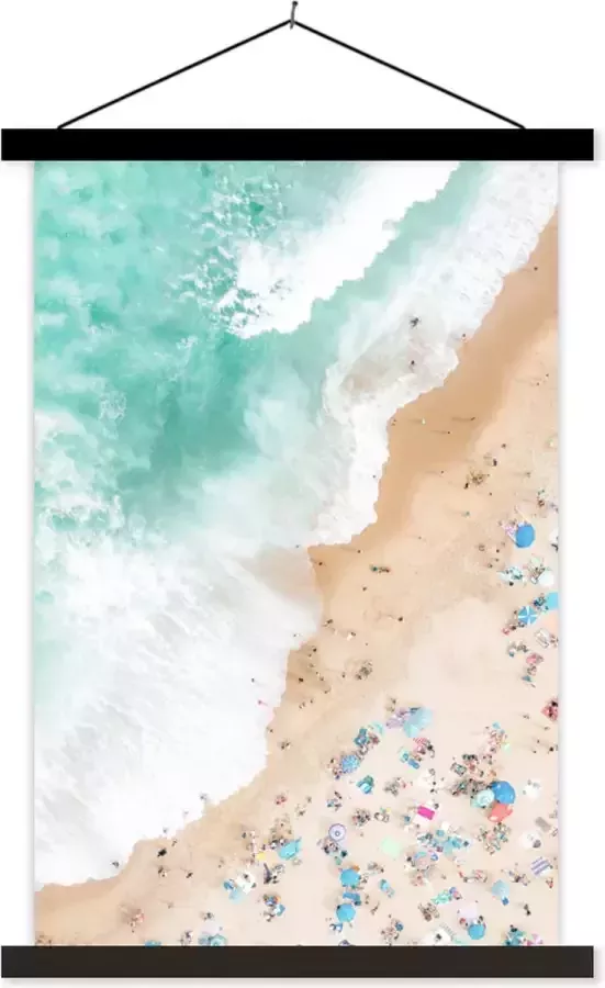 TextilePosters Posterhanger incl. Poster Schoolplaat Zee Strand Parasols Zomer 60x90 cm Zwarte latten