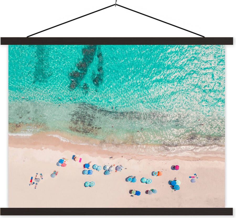 TextilePosters Posterhanger incl. Poster Schoolplaat Zee Strand Zomer Parasols Blauw 150x113 cm Zwarte latten