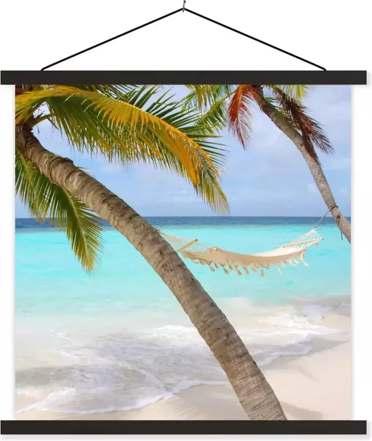 TextilePosters Posterhanger incl. Poster 40x40 cm Schoolplaat Zomer Palmboom Hangmat Textielposter Zwarte latten