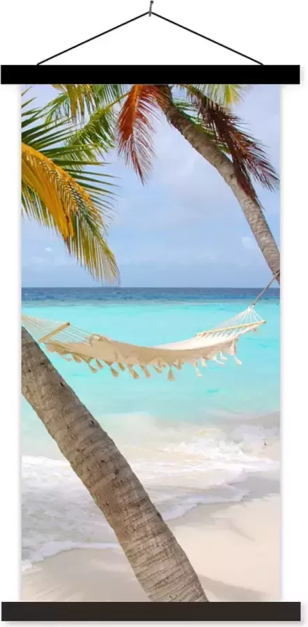 TextilePosters Posterhanger incl. Poster 40x80 cm Schoolplaat Zomer Palmboom Hangmat Textielposter Zwarte latten