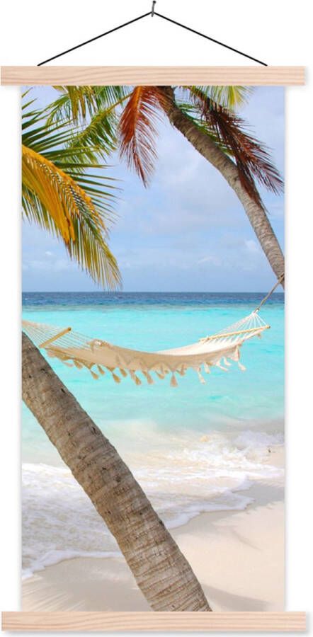 TextilePosters Posterhanger incl. Poster Schoolplaat Zomer Palmboom Hangmat 60x120 cm Blanke latten