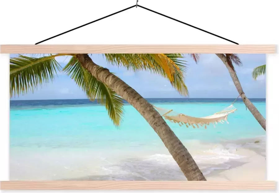 TextilePosters Posterhanger incl. Poster Schoolplaat Zomer Palmboom Hangmat 60x30 cm Blanke latten