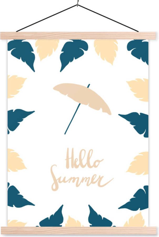 TextilePosters Posterhanger incl. Poster Schoolplaat Zomer Parasol Veren 60x80 cm Blanke latten