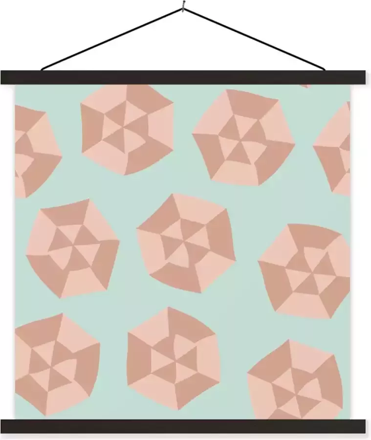 TextilePosters Posterhanger incl. Poster 120x120 cm Schoolplaat Zomer Parasols Blauw Textielposter Zwarte latten