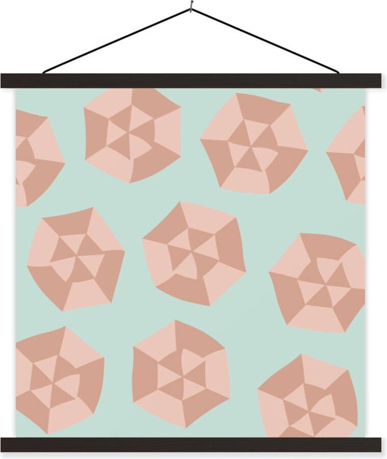 TextilePosters Posterhanger incl. Poster Schoolplaat Zomer Parasols Blauw 40x40 cm Zwarte latten