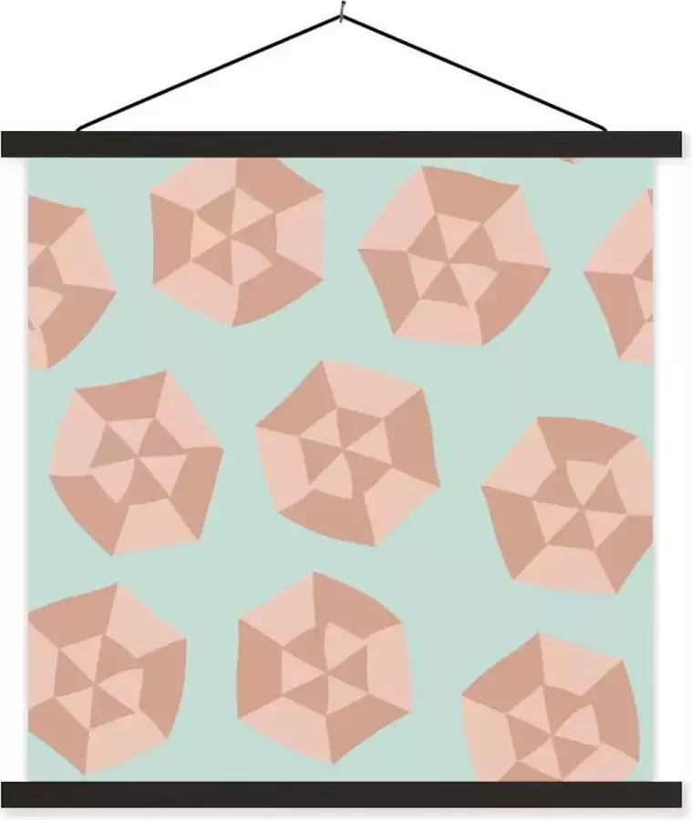 TextilePosters Posterhanger incl. Poster 60x60 cm Schoolplaat Zomer Parasols Blauw Textielposter Zwarte latten