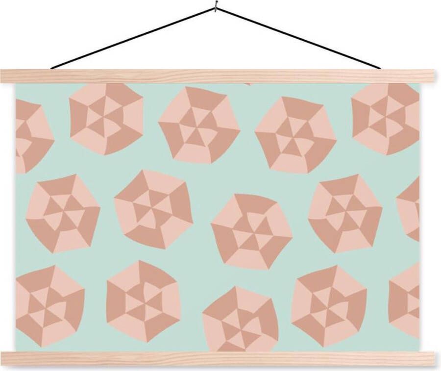 TextilePosters Posterhanger incl. Poster Schoolplaat Zomer Parasols Lichtblauw 60x40 cm Blanke latten
