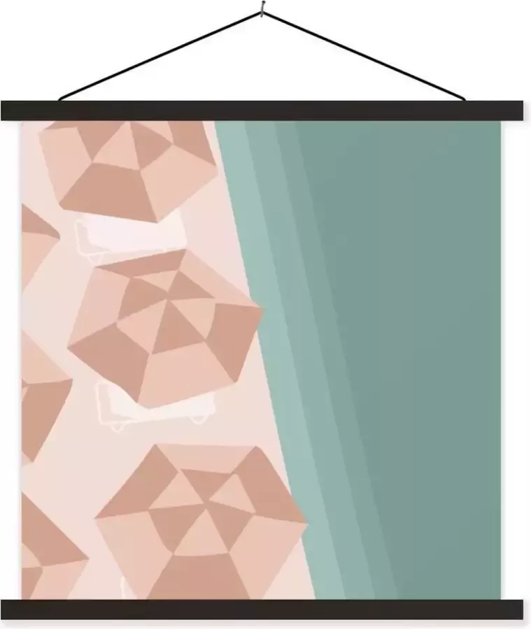 TextilePosters Posterhanger incl. Poster 120x120 cm Schoolplaat Zomer Strandparasols Zee Textielposter Zwarte latten