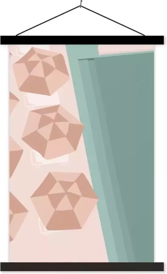 TextilePosters Posterhanger incl. Poster 60x90 cm Schoolplaat Zomer Strandstoelen Parasols Textielposter Zwarte latten