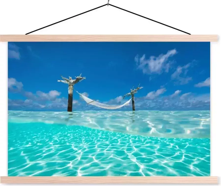 TextilePosters Posterhanger incl. Poster 120x80 cm Schoolplaat Zomer Zee Hangmat Textielposter Blanke latten