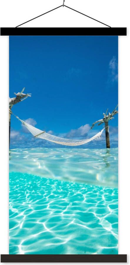 TextilePosters Posterhanger incl. Poster Schoolplaat Zomer Zee Hangmat 40x80 cm Zwarte latten