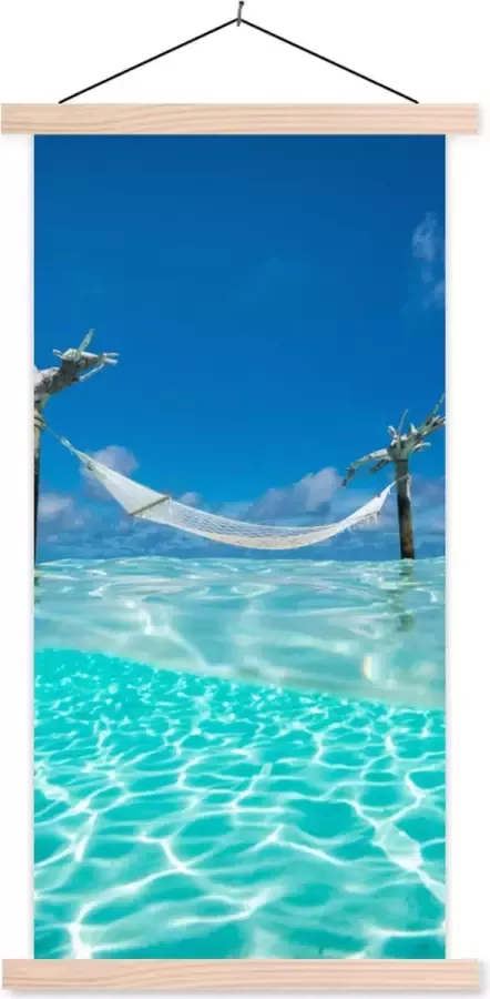 TextilePosters Posterhanger incl. Poster 60x120 cm Schoolplaat Zomer Zee Hangmat Textielposter Blanke latten - Foto 1