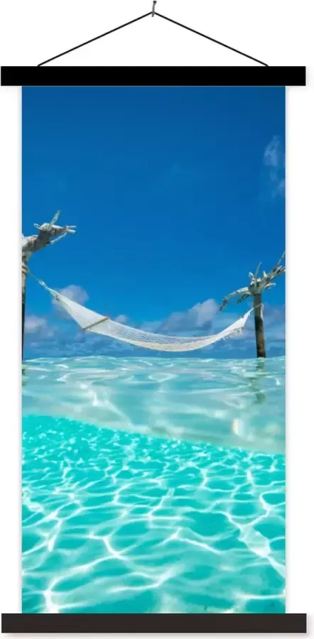 TextilePosters Posterhanger incl. Poster 60x120 cm Schoolplaat Zomer Zee Hangmat Textielposter Zwarte latten