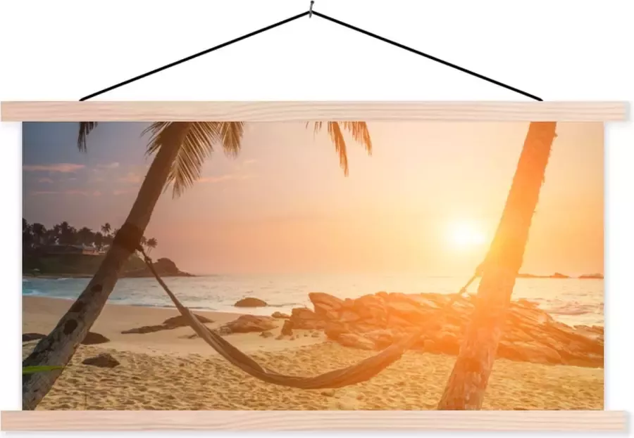 TextilePosters Posterhanger incl. Poster 120x60 cm Schoolplaat Zomer Zonsondergang Hangmat Textielposter Blanke latten