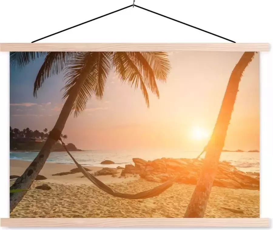 TextilePosters Posterhanger incl. Poster 150x100 cm Schoolplaat Zomer Zonsondergang Hangmat Textielposter Blanke latten