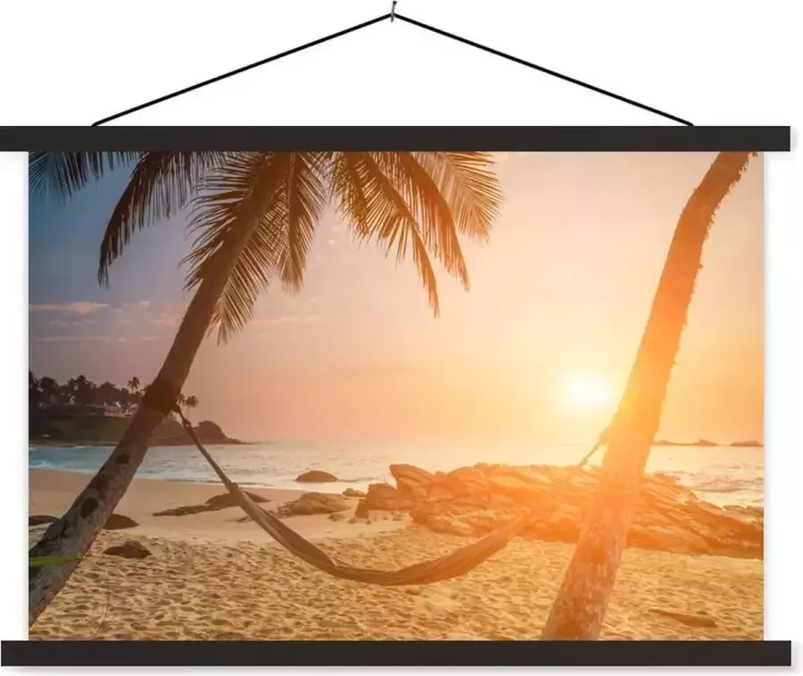 TextilePosters Posterhanger incl. Poster 150x100 cm Schoolplaat Zomer Zonsondergang Hangmat Textielposter Zwarte latten