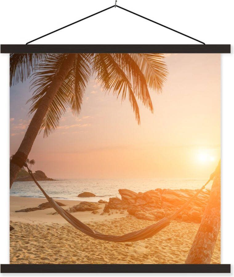 TextilePosters Posterhanger incl. Poster 40x40 cm Schoolplaat Zomer Zonsondergang Hangmat Textielposter Zwarte latten
