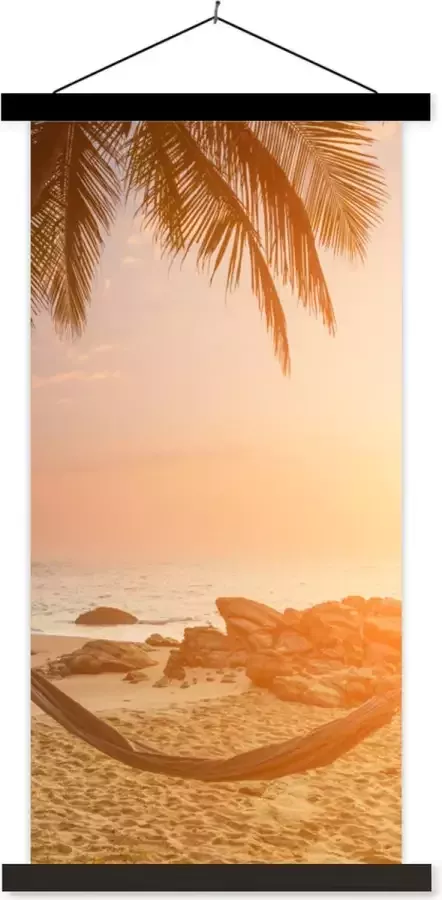 TextilePosters Posterhanger incl. Poster Schoolplaat Zomer Zonsondergang Hangmat 40x80 cm Zwarte latten