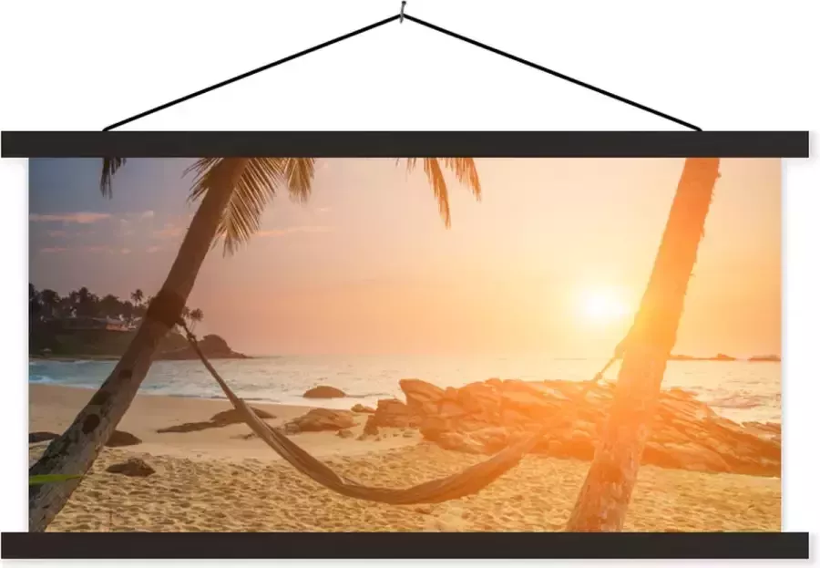 TextilePosters Posterhanger incl. Poster 60x30 cm Schoolplaat Zomer Zonsondergang Hangmat Textielposter Zwarte latten