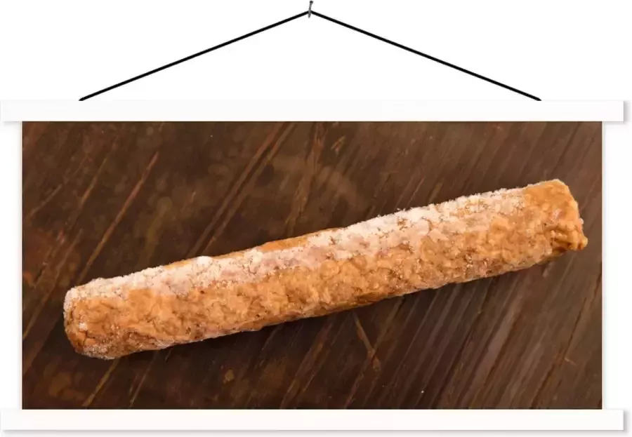 TextilePosters Schoolplaat Een bevroren frikandel op een houten tafel 150x75 cm Textielposter Witte latten Textiel poster