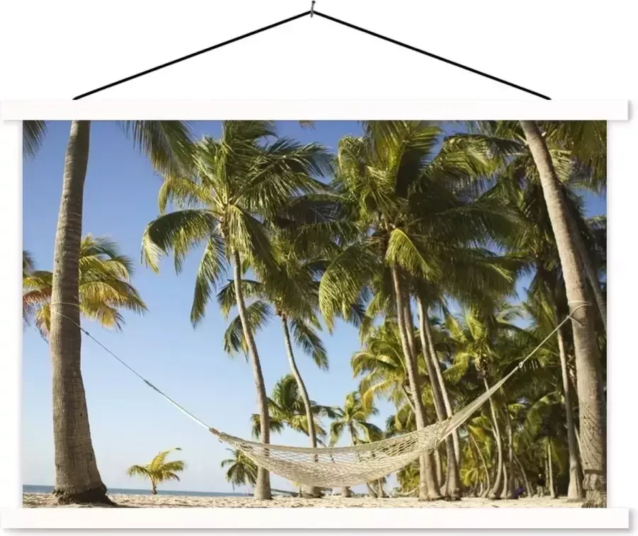 TextilePosters Schoolplaat Palmboom Hangmat Zomer 150x100 cm Witte latten
